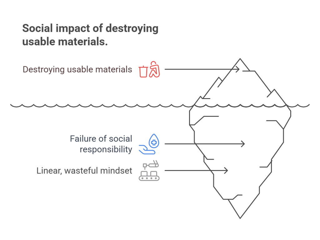 Social impact of destroying usable materials.